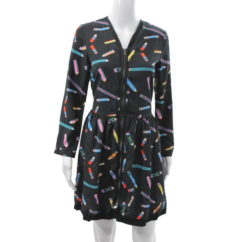 Stella McCartney Kids Girls Back Zip Long Sleeve Logo Pencil Dress Black Size 12